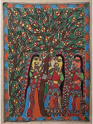 Vat Savitri | Madhubani Painting on Handmade Paper | By Ajay Kumar Jha