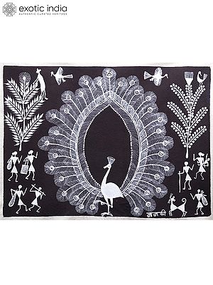 Dancing Peacock | Warli Art on Cotton