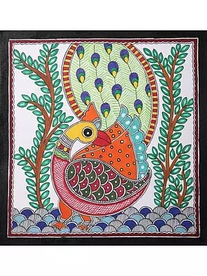 Madhubani Dancing Peacock | Handmade Paper | By Ajay Kumar Jha