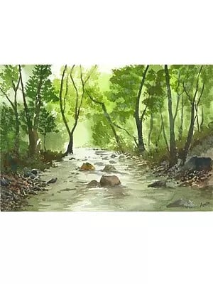 River Bed In Jungle | Watercolor On Paper | By Asmita Atre