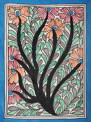 Flowers Painting on Handmade Paper | Artwork by Ajay Kumar Jha