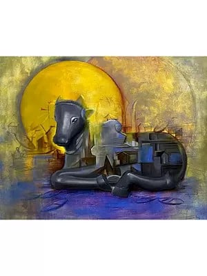 Calm Seated Nandi | Acrylic On Canvas | By Mona Kapoor