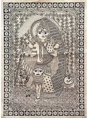 Aardhanarishwara - Shiva And Parvati | Acrylic On Handmade Paper | By Priti Dalwadi