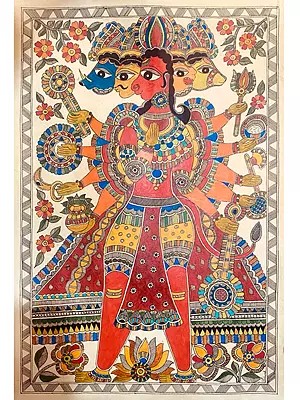 Panchamukhi Hanuman | Acrylic On Handmade Paper | By Priti Dalwadi
