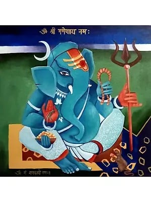 Lord Ganesha Holding Trishul | Acrylic On Canvas | By Rohit