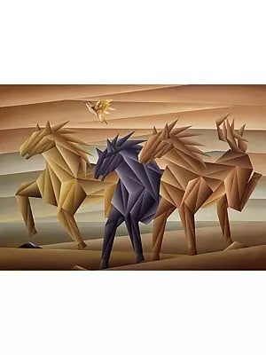 Three Galloping Horses | Acrylic On Canvas | By Nirakar Chowdhury