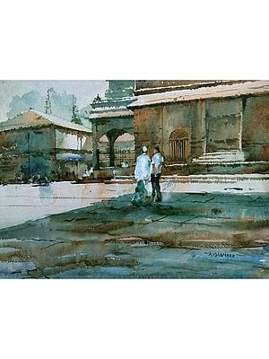 Beauty Of Temple | Watercolor On Paper | By Rajesh Ajgaonkar