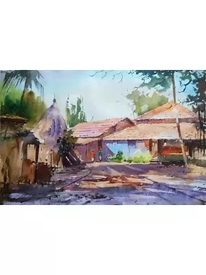 Village Houses | Watercolor On Paper | By Rajesh Ajgaonkar