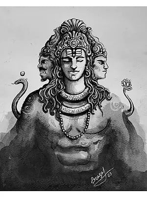 Trimurti Shiva | Watercolor On Paper | By Prasad P Mahale