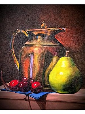 Jug And Fruits - Still Life Painting | Oil On Canvas Board | By Shankar Kamila