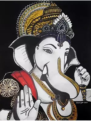 Blessing Ganesha | Mixed Medium On Paper | By Supriya Jammalamadaka