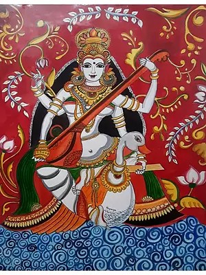 Goddess Saraswati On Swan | Acrylic On Canvas | By Supriya Jammalamadaka