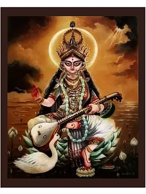 Seated Goddess Saraswati | Acrylic On Canvas | By Debasish Mazumder