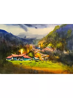 Tribal Village | Watercolor On Paper | By Santu Naskar