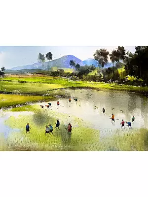 Indian Village Scene | Watercolor On Paper | By Santu Naskar