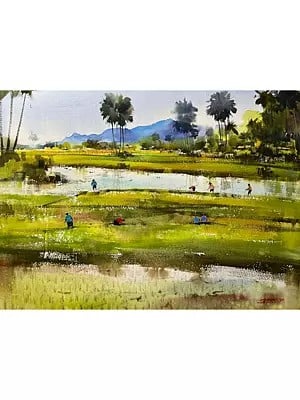 Farmers In The Field | Watercolor On Paper | By Santu Naskar