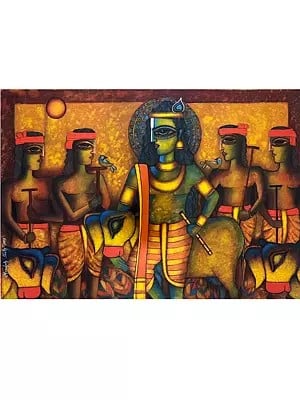 Krishna And Gopalas | Acrylic On Canvas | By Manohar Shetty