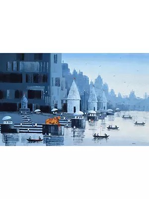 Beautiful View Of Banaras Ghat | Acrylic On Canvas | By Reba Mandal