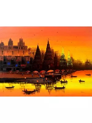 Sunrise Of Banaras Ghat | Acrylic On Canvas | By Reba Mandal