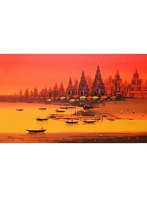 Sunset Of Banaras Ghat | Acrylic On Canvas | By Reba Mandal
