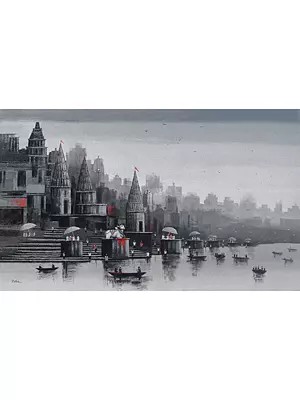 Devotional Banaras Ghat | Acrylic On Canvas | By Reba Mandal