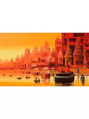 A Dip In Banaras | Acrylic On Canvas | By Reba Mandal