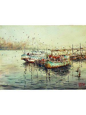 On The Banks Of River Hoogly | Watercolor On Paper | By Subhadra Sarkar