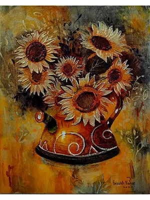 Sunflowers In The Vase - Still Life | Acrylic On Canvas | By Farukh S Nadaf