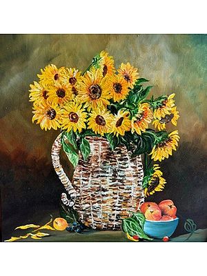 Sunflowers in a Vase | Oil On Canvas | By Qureysh Basrai