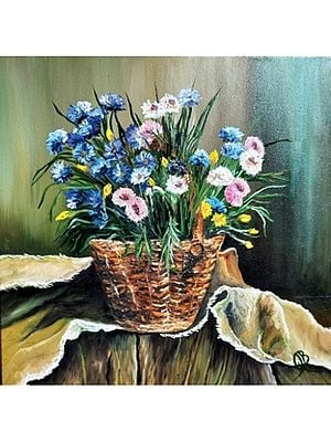 Corn Flowers Basket | Oil On Canvas | By Qureysh Basrai