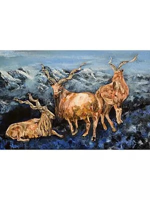 Endangered Markhor (Wild Goat) | Acrylic On Canvas | By Pratima Abhange