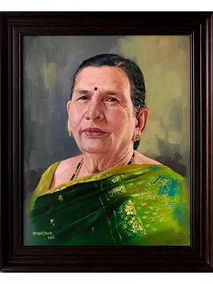 Beautiful Portrait Of Mother | Oil On Canvas | With Frame | By Omkar Ashok Pawar