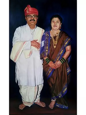 Beautiful Portrait Of Lovely Couple | Oil On Canvas | By Omkar Ashok Pawar