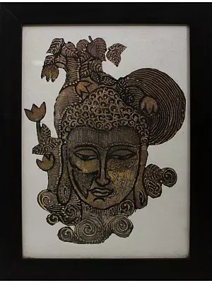 Buddha'S Head | Linocut On Handmade Paper | By Deepa Kushwaha | With Frame