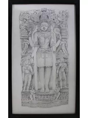 Standing Lord Vishnu | Graphite On  Cartridge | By Deepa Kushwaha | With Frame