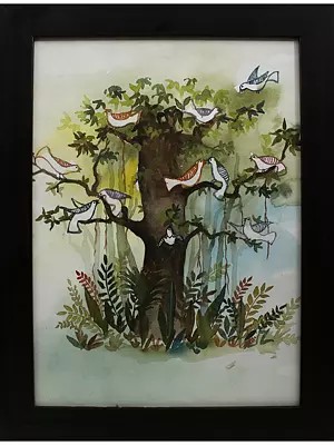 Birds On A Tree | Watercolor On Cartridge | By Deepa Kushwaha | With Frame