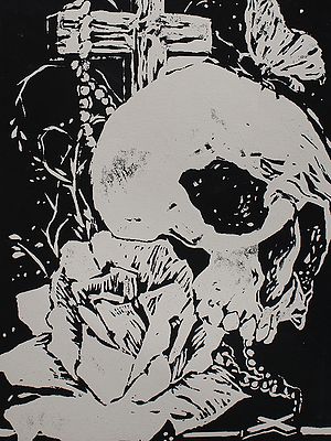 Skull | Linocut On Cartridge | By Deepa Kushwaha