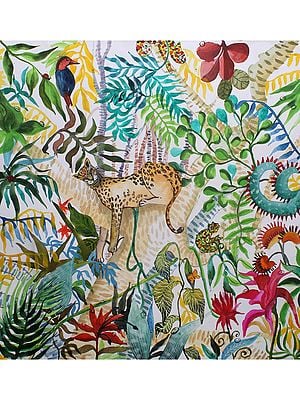 Jungle Vibes With Jaguar | Watercolor On Cartridge | By Deepa Kushwaha