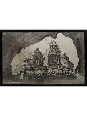 Hindu Temple | Watercolor On Handmade Paper | By Deepa Kushwaha | With Frame