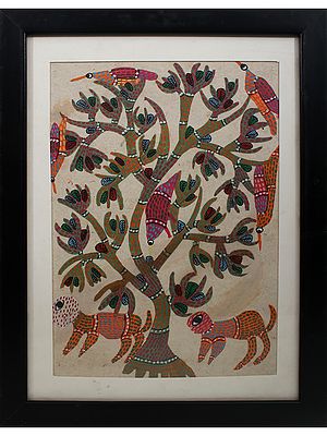 Traditional Tribal - Gond Art | Poster Color On Handmade Paper | By Deepa Kushwaha | With Frame