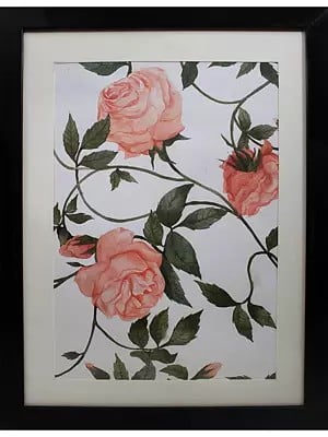 Rose Flower Painting | Watercolor On Cartridge | By Deepa Kushwaha | With Frame