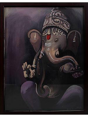 Lord Ganesha With Blessings | Acrylic On Handmade Paper | By Deepa Kushwaha | With Frame