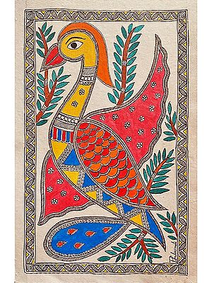 Colorful Peacock Madhubani Art | Acrylic On Handmade Paper | By Priti Dalwadi