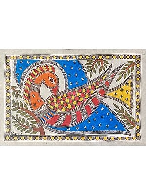 Madhubani Peacock | Acrylic On Handmade Paper | By Priti Dalwadi