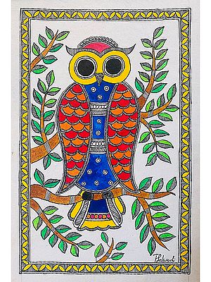 An Owl | Acrylic On Handmade Paper | By Priti Dalwadi