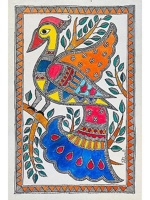 Beautiful Peacock With Tail | Acrylic On Handmade Paper | By Priti Dalwadi