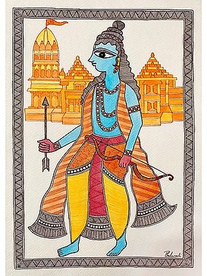 Shri Ram With Bow And Arrow | Acrylic On Handmade Paper | By Priti Dalwadi