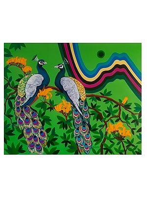 Peacocks In A Spring Season | Acrylic On Canvas | By Debrata Basu