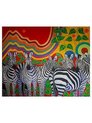 Herd Of Zebras | Acrylic On Canvas | By Debrata Basu