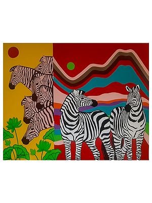Zebras In Different Land | Acrylic On Canvas | By Debrata Basu